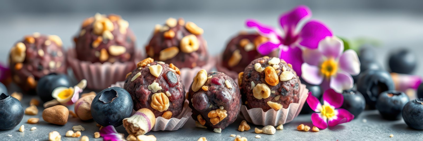 These blueberry energy bites are topped with nuts and cereal for a delicious and nutritious snack